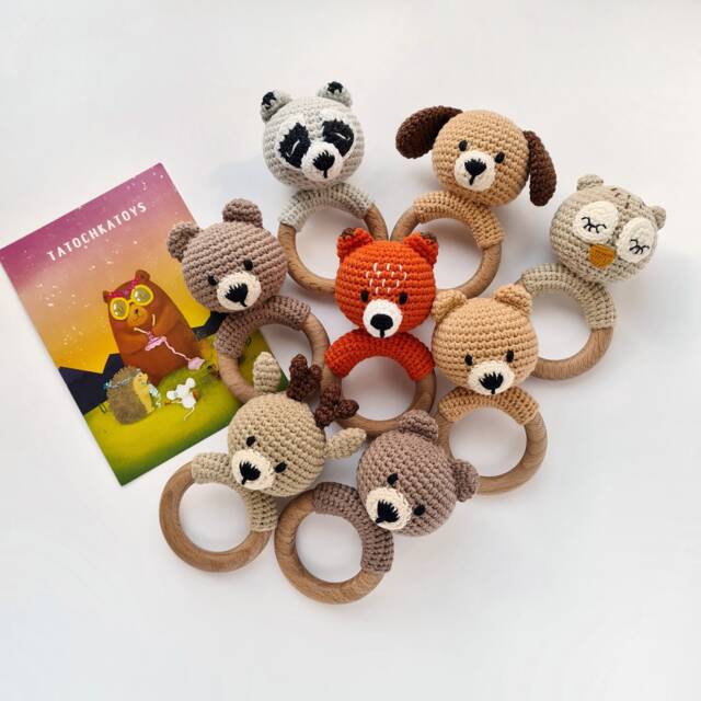 Woodland Animal Baby Toy Gift For Forest Shower Bear Mouse Rat Owl Dog Raccoon Deer Fox Rattle - image 1