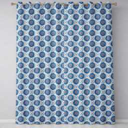 Blue Floral Starburst Mandala Seamless Pattern Decorative Tile Style Design Readymade Eyelet Ring Top Thermal 100% Blackout Curtains - thumbnail 2