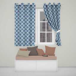 Blue Floral Starburst Mandala Seamless Pattern Decorative Tile Style Design Readymade Eyelet Ring Top Thermal 100% Blackout Curtains