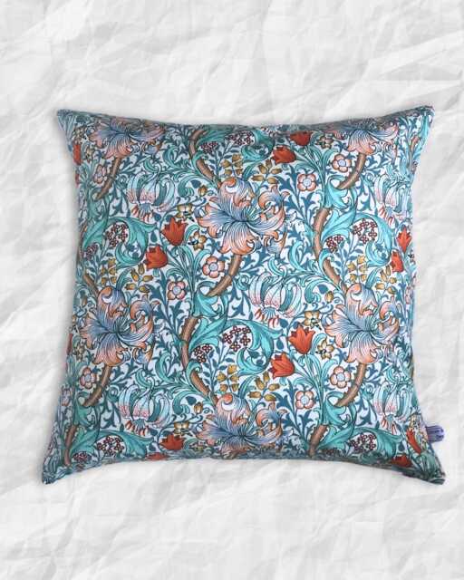 Art Nouveau Style Accent Pillow, William Morris Design Golden Lily Autumn, Duck Egg Blue Back, Handmade For You - image 1