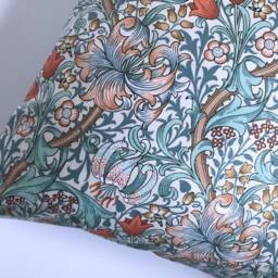Art Nouveau Style Accent Pillow, William Morris Design Golden Lily Autumn, Duck Egg Blue Back, Handmade For You - thumbnail 3