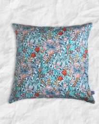 Art Nouveau Style Accent Pillow, William Morris Design Golden Lily Autumn, Duck Egg Blue Back, Handmade For You - thumbnail 1