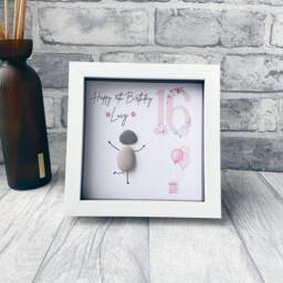 16Th Birthday Gift Girl, Daughter Gift, Gifts For Teenage Girl Personalised Pebble Art Picture Handmade Frame - thumbnail 2