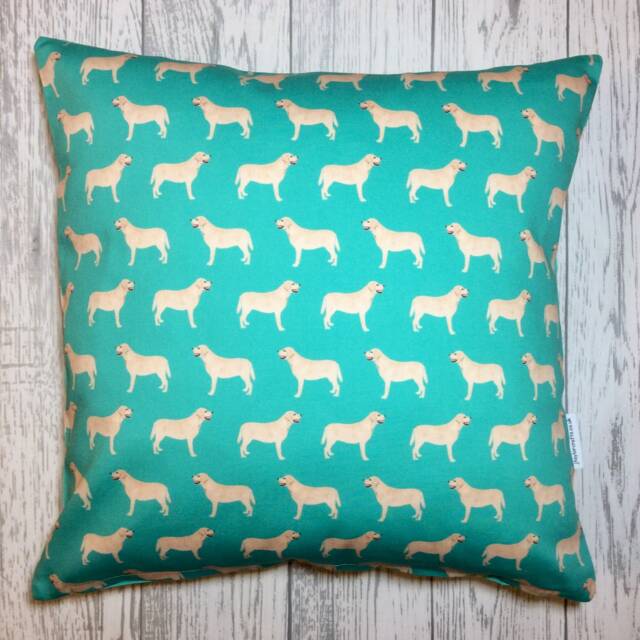 Yellow Labrador Dog Print Cushion Cover in Green Design - Home Decor, Pillow Cover, Home & Living, Decorative Pillow, 38x38cms - image 1