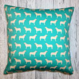 Yellow Labrador Dog Print Cushion Cover in Green Design - Home Decor, Pillow Cover, Home & Living, Decorative Pillow, 38x38cms - thumbnail 1