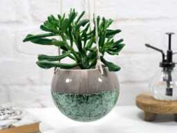 Handmade Ceramic Hanging Planter With Speckled Green Patterns - Wall Rustic Decor Indoor Outdoor Use Garden - thumbnail 1