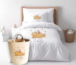Personalised Pooh Bear Duvet Set Toy Basket, Microfibre Kids Bedding With Cushion - thumbnail 1