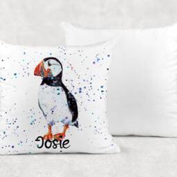 Personalised Watercolour Puffin Cushion, Cuddle Pillow, Birthday Gift, Bird Gift - thumbnail 2
