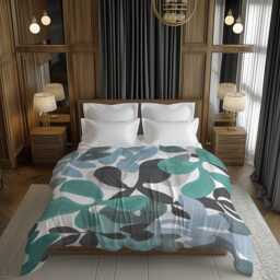 Funky Midcentury Modern Abstract Comforter, Maximalist Bedding For Eclectic Bedroom, Scandinavian Home Decor, Green Blue #196