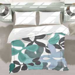 Funky Midcentury Modern Abstract Comforter, Maximalist Bedding For Eclectic Bedroom, Scandinavian Home Decor, Green Blue #196 - thumbnail 3