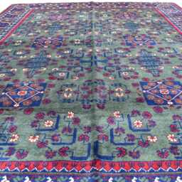 5x7 Green Bokhara Handmade Wool Carpet - Turkmen Traditional Rug High Pile - thumbnail 3
