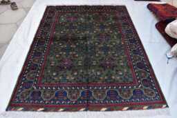 5x7 Green Bokhara Handmade Wool Carpet - Turkmen Traditional Rug High Pile