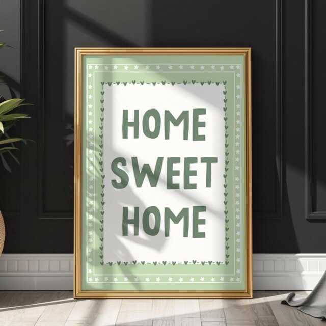 Home Sweet Art Print Green Entryway Wall Decor
