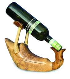 Drunken Duck Bottle Holder Natural, Hand-Carved Bamboo Wine
