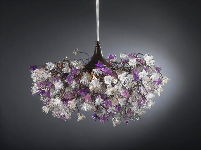 Ceiling Light Fixture, Hanging Lamp With Purple, Gray & Clear Flowers For Dining Room, Living Room Or Bedroom.special - image 1