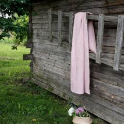 Pink Linen Throw Blanket Waffle Weave, Soft Cotton Blend - thumbnail 2