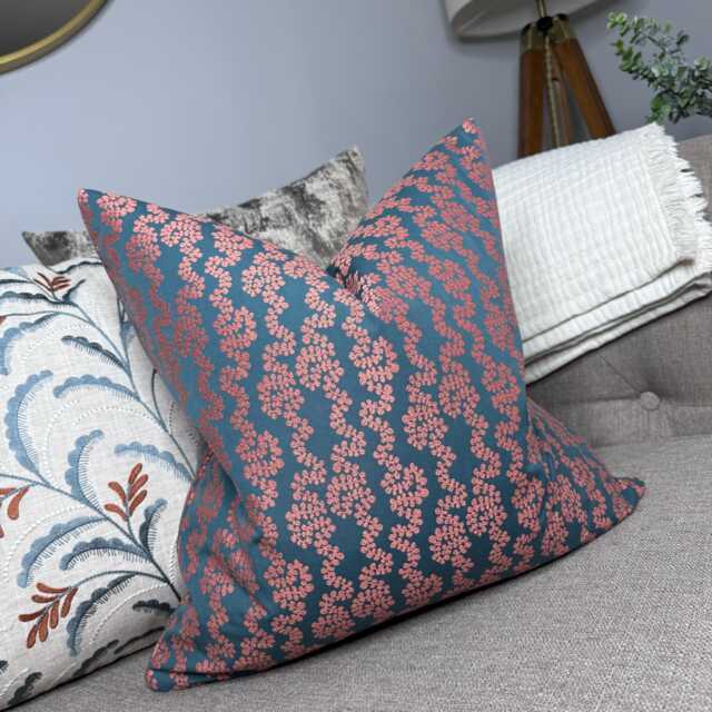Decorative Cushion Cover, Leaf-Patterned, Teal - Orange Trailing Leaves, Scatter Cushion Cover, Throw Pillow Cover For Contemporary Decor - image 1