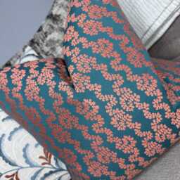 Decorative Cushion Cover, Leaf-Patterned, Teal - Orange Trailing Leaves, Scatter Cushion Cover, Throw Pillow Cover For Contemporary Decor - thumbnail 3