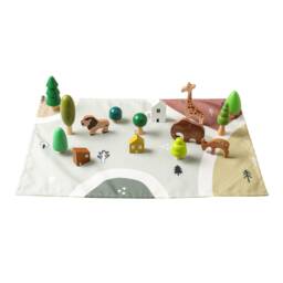Personalised Safari Wooden Animal Toy - Play Set Birthday Gift Playmat For Children