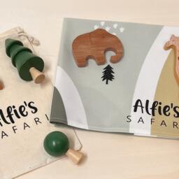 Personalised Safari Wooden Animal Toy - Play Set Birthday Gift Playmat For Children - thumbnail 2