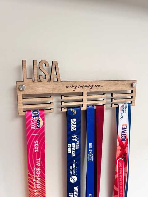 In My Running Era, Gift For Her, Runner Medal Holder, Personalised Display, Swimming Medals Gymnastics Medals, Oak Hanger - image 1