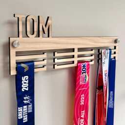 In My Running Era, Gift For Her, Runner Medal Holder, Personalised Display, Swimming Medals Gymnastics Medals, Oak Hanger - thumbnail 2