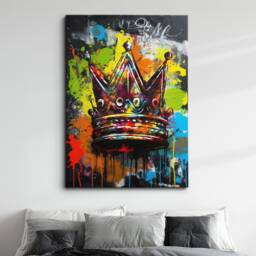 Crown Graffiti Luxury King Queen Abstract Oil Painting Wall Art Framed Canvas Poster Print Home Kitchen Office Bedroom Decor Gift Idea - thumbnail 1