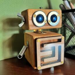 Wooden Robot Toy Steampunk Desk Decor, College Student Gift - thumbnail 3
