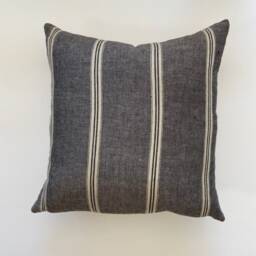 Black & Tan Striped Linen Pillow Cover 100% Exposed Zipper-Leather Pull 14x24 20x20 High Quality Housewarming Gift - thumbnail 2