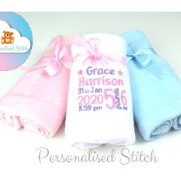 Personalised Baby Fleece Blanket - Embroidered Blankets Personalized Gift New Born Gift Keepsake Shower Christening - thumbnail 2