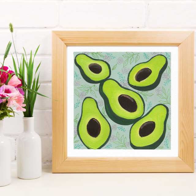 Avocado Art Original Acrylic Painting, Kitchen Wall Decor - 8x8 - image 1