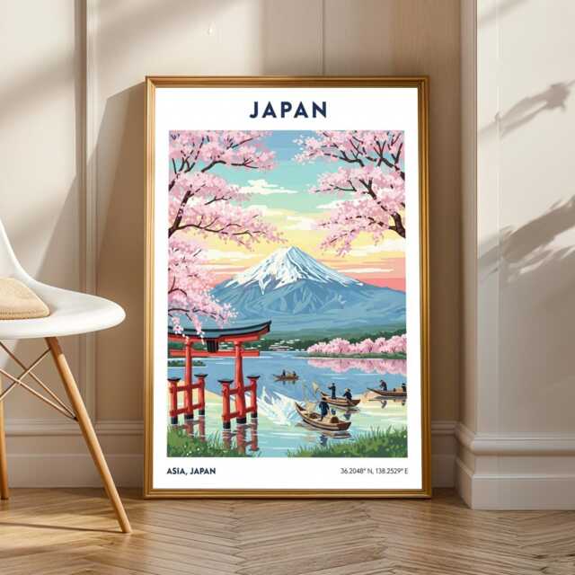 Vintage Mount Fuji Art Print Japanese Landscape Painting - image 1