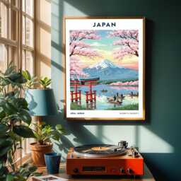 Vintage Mount Fuji Art Print Japanese Landscape Painting - thumbnail 2