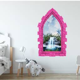 Fairy Tale Stone Waterfall Castle Window Wall Decal 3D Sticker Mural For Childrens Bedroom Playroom Decor - thumbnail 2