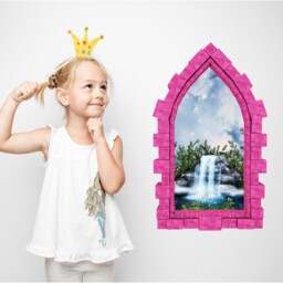 Fairy Tale Stone Waterfall Castle Window Wall Decal 3D Sticker Mural For Childrens Bedroom Playroom Decor - thumbnail 3