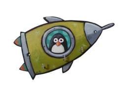 Painted Wooden Penguin Rocket Key Hanger