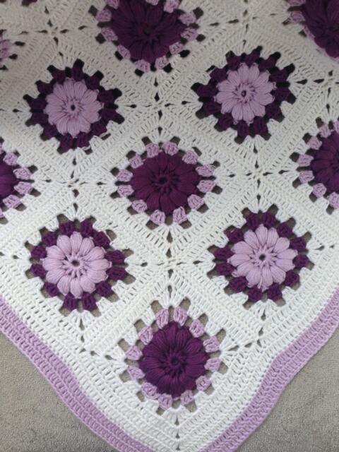 Handmade Crocheted Afghan Blanket, Purple & White Baby Blanket - image 1