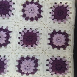 Handmade Crocheted Afghan Blanket, Purple & White Baby Blanket - thumbnail 2