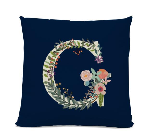 Initial Pillow - Floral Letter With G Monogrammed Custom Throw Flower Monogram