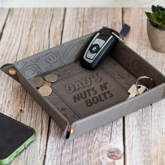 Personalised Nuts & Bolts Snap Up Pu Leather Desk Tidy Storage Tray - image 1