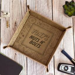 Personalised Nuts & Bolts Snap Up Pu Leather Desk Tidy Storage Tray - thumbnail 4