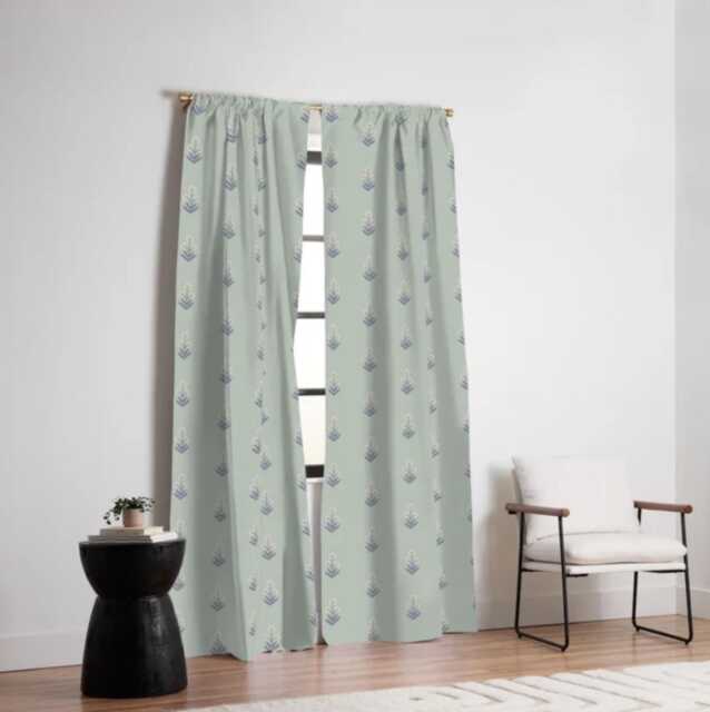 Blackout Window Curtains, Boho Floral Block Print, Lavender Coral Mint, One Piece Panel, Nursery Curtain, Treatment, Baby Girl - image 1