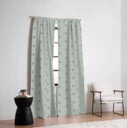 Blackout Window Curtains, Boho Floral Block Print, Lavender Coral Mint, One Piece Panel, Nursery Curtain, Treatment, Baby Girl - thumbnail 1