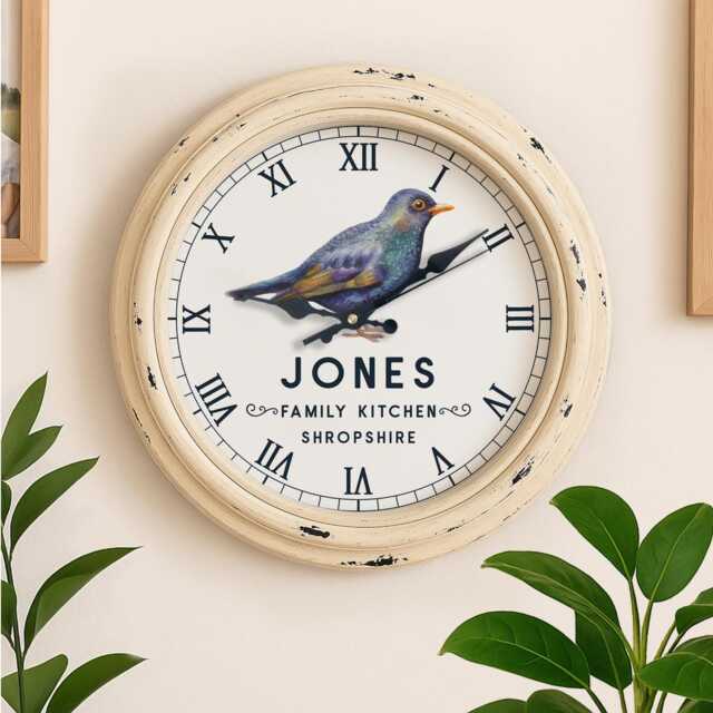 Personalised Bird Wall Clock Custom Name Blackbirds Glass Father's Birthday Gift For Her Man Cave Home Decor Birdwatcher Ekrc73 - image 1