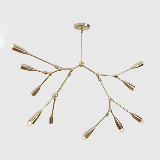 Branching Brass Chandelier, Mid Century Modern Stilnovo Style, 10 Lights - image 1