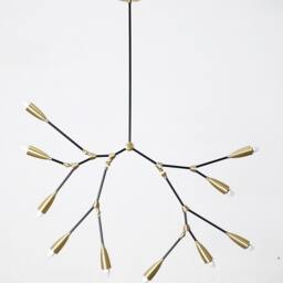 Branching Brass Chandelier, Mid Century Modern Stilnovo Style, 10 Lights - thumbnail 2