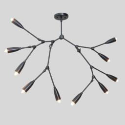 Branching Brass Chandelier, Mid Century Modern Stilnovo Style, 10 Lights - thumbnail 3