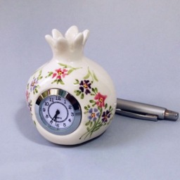Pomegranate Desk Clock White Ceramic With Floral Decoration - thumbnail 2