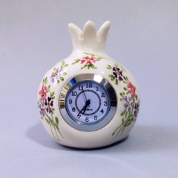 Pomegranate Desk Clock White Ceramic With Floral Decoration - thumbnail 1