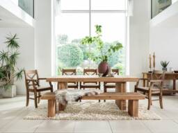 Set Grantham Industrial Thick Dining Table Wooden Legs - 200 cm/Bench cm/5 Chairs